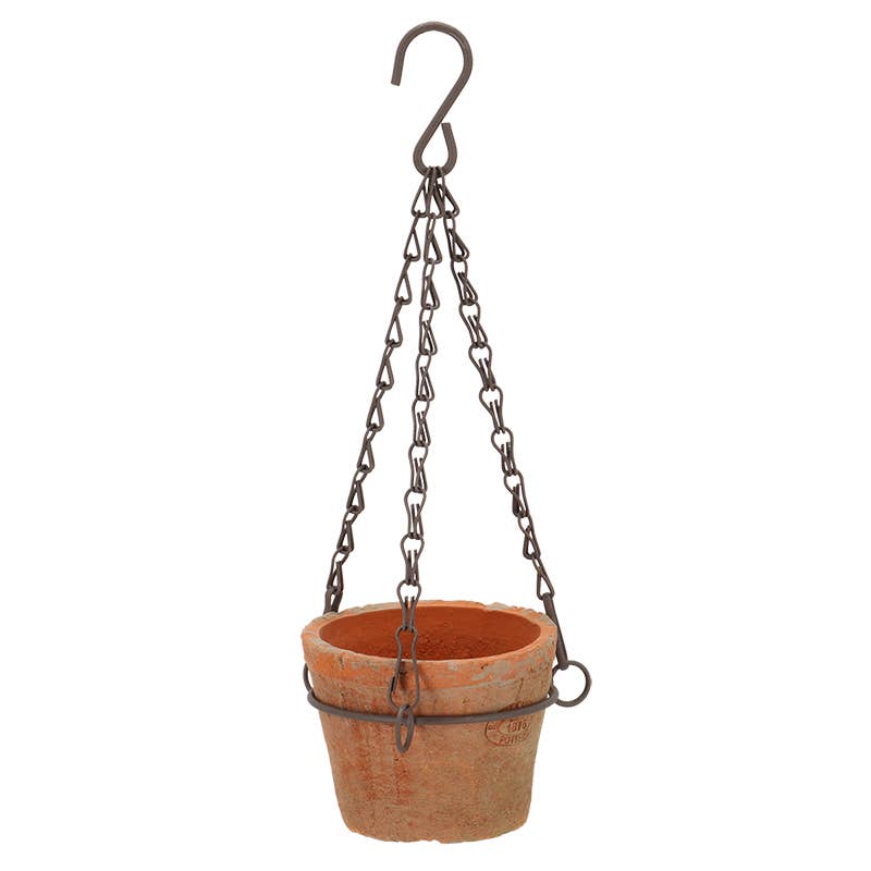 Aged Terracotta Hanging Flower Pot - Small